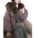 Women's Winter Cozy Puffer Jacket With Detachable Faux Fur Collar – Oversized Coat, Warm & Stylish (Black/Lavender Brown)_ecoleips.com
