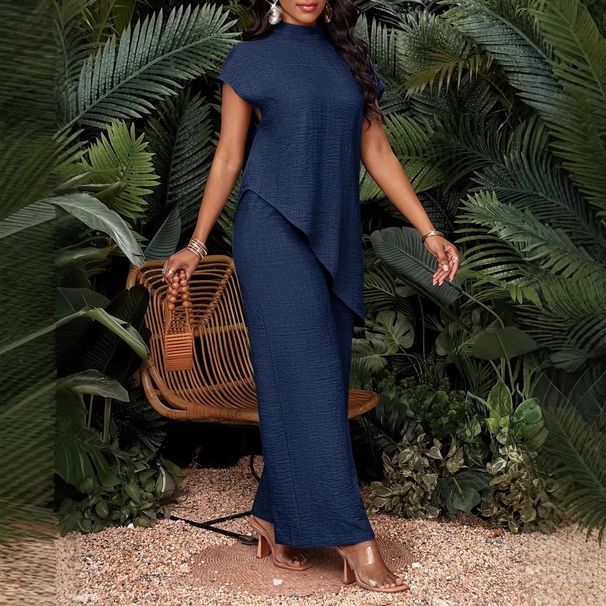 Bohemian Asymmetrical Hem Top & Pants Set – Lightweight Polyester Summer Outfit (Mint Green/Brown/Wine/Beige/Navy, S-XXL)_ecoleips.com