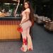 Asymmetrical Print T-Shirt And Slim Fit Pants Set Soft Milk Silk Fabric Streetwear Two-Piece Outfit Blush Pink S M L_ecoleips.com
