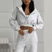 Women's Clothing Sexy Hoodie & High-Waist Long Pants Set - Cropped Zip-Up Streetwear (Grey/Black/Red/More, S/M/L/XL)_ecoleips.com