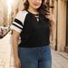 Summer Plus Size Women's Short Sleeved V-neck Tied Rope Splicing Contrasting Sleeve Top T-shirt For Women_ecoleips.com