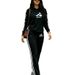 Women's Classic Autumn Winter Striped Hooded Top And Casual Trousers Set Black White Drawstring 2043 Print_ecoleips.com