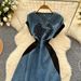 Women's Clothing Summer Fashion Heavy Diamond Embroidery V Neck Short Sleeved Patchwork Denim Dress Women's Long Skirt_ecoleips.com