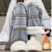 Women's Clothing Designer Fleece Lined Two Piece Suit Stylish Relaxed Fit Top With Flowy Plaid Pants Casual Set For Women_ecoleips.com