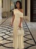Blifanbo Irregular Diagonal Collar Pleated Sexy Maxi Dress For Women Sleeveless Solid Patchwork Robe Fashion Club Party Dress_ecoleips.com