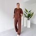 European And American New Autumn Casual Cross-Border Independent Station Short Sleeve Top Long Pants Solid Color Women's_ecoleips.com
