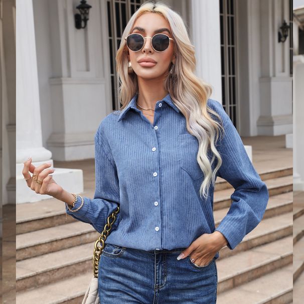 Women's Clothing 2025 Spring And Autumn New Corduroy Casual Loose Long Sleeve Shirt Top_ecoleips.com