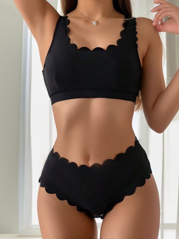 Women's Clothing New Swimsuit Female Sexy Bikini Solid Color Split Swimsuit Female High Grade Lace High Waist Holiday Swimsuit_ecoleips.com