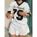 Women's Clothing Sports Style Hot American Retro Jersey Loose Street V Neck Striped Short Sleeved T Shirt Top_ecoleips.com
