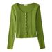 2025 #High Quality Products # Shell Button High Waist Short T-Shirt For Spicy Women With Exposed Navel And Sexy Long Sleeved_ecoleips.com