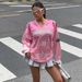 Women's Clothing Autumn V Neck Casual Sports Letter Pattern Stitching Fashion Loose Long Sleeve T Shirt_ecoleips.com
