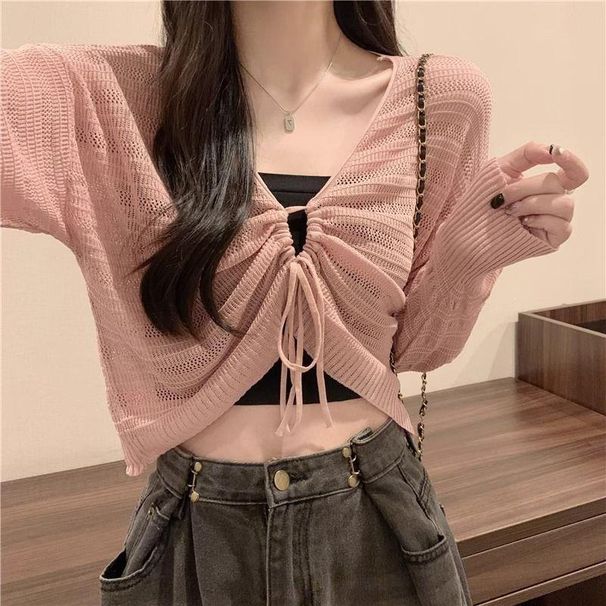 Short Sun Protection Blouse For Women Summer French Style Camisole Outerwear Hot Girl Sheer Fabric Music Festival_ecoleips.com