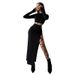 D23ST272 European And American Women's Fashion Autumn New Solid Color Casual Long Sleeve Round Neck Top Slim Fit Tie_ecoleips.com