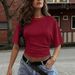 Summer Solid Color Women's T-Shirt Crew Neck Short Sleeve Slim Waist Gathered American Style_ecoleips.com