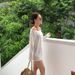 Women's Style Long Sleeve Beach Cover Up Diagonal Slit Hem Summer Outerwear For Beach And Seaside Vacation_ecoleips.com