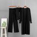 Women's Casual Three Piece Set Loose Fitting mid Length Knitted Cardigan Cardigan Vest Straight Leg Pants_ecoleips.com