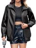 Women's PU Leather Jacket Motorcycle Style, Fashionable Biker Coat With Zipper Closure, Loose Fit Casual Outerwear For Fall/Winter_ecoleips.com
