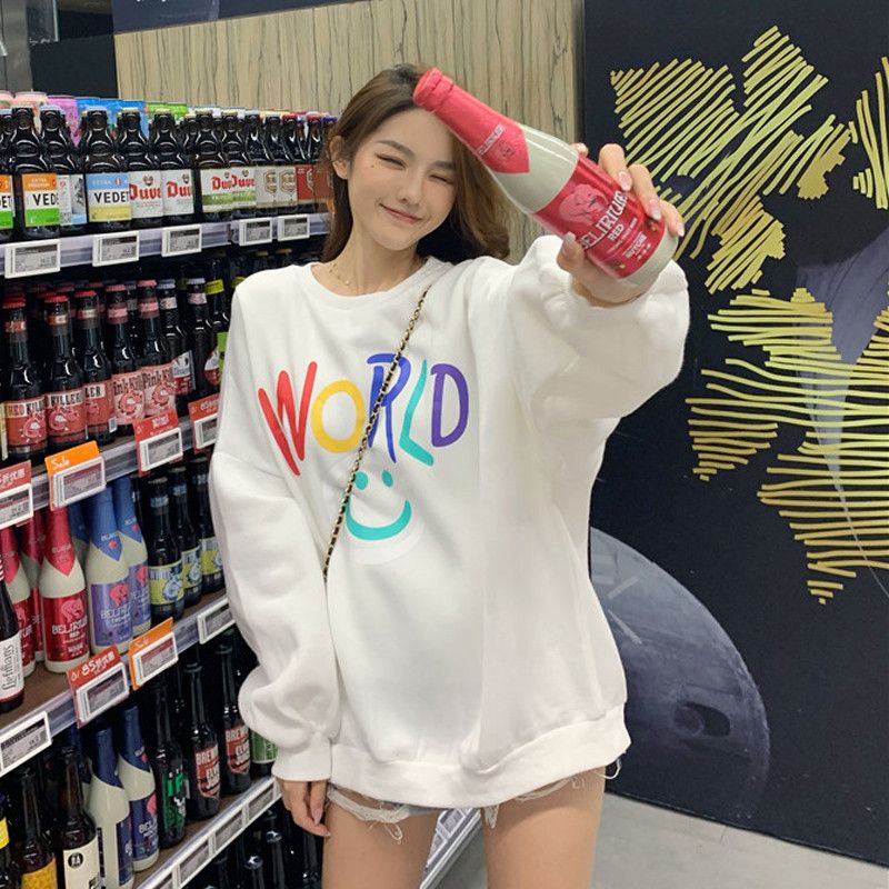 Korean-style Ins Trendy Pullover Crew Neck Sweatshirt For Women, Autumn Loose-fitting Casual Thin Jacket,_ecoleips.com