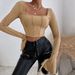 K New Slim Fit Long Sleeve Square Neck Pullover Knit Top T-Shirt For Women_ecoleips.com
