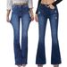 Women's Clothing Slim Denim High Elastic Bell Bottom Pants_ecoleips.com