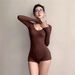Women's American Style Long Sleeved Jumpsuit Hot Girl Fitness Cycling Outfit Versatile High Waisted Slimming Casual Shorts Spring Autumn_ecoleips.com