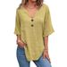 Women's Clothing Women's Casual Button Down Top V Neck Short Sleeve Regular Fit Pullover Multi Color Blouse_ecoleips.com