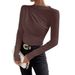 Solid Color Slim Base Jacket Pleated Design Long-Sleeved T-Shirt Women's Top_ecoleips.com