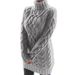 Chunky Knit Turtleneck Sweater Dress – Retro Cable Stitch Long Sleeve Pullover With Colorblock Detail, Plus Size Friendly Winter Wardrobe Staple_ecoleips.com