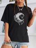 Women's Clothing Women's Casual Black T-Shirt Round Neck Short Sleeve Moon Print Simple Sports Top Style Loose Fit_ecoleips.com