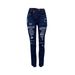 "Tassel-Trim Straight Leg Jeans - Elastic Waist Winter Denim Pants For Women (Blue/Dark Blue, S-XXL)"_ecoleips.com