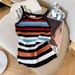 Women's Slim Fit Rainbow Stripe Sleeveless Top, Lightweight Ice Silk Knit Camisole For Summer Layering_ecoleips.com