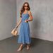 Vintage Women's Square Neck Sleeveless Denim Dress High Waist Belted A-Line Long Casual Summer Dress_ecoleips.com