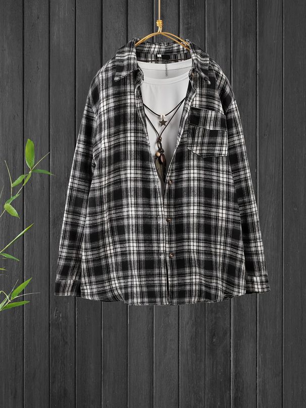 Realistic Photos Of Autumn Vintage Checkered Casual Shirts, Long-Sleeved Loose-Fitting Blouses, Cardigans, And Thin Jack_ecoleips.com