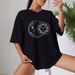 Women's Casual Loose T-Shirt round Neck Short Sleeve Sun And Moon Print Simple Sports Top European American Style Summer Wear_ecoleips.com