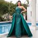 Women Red Sequin Solid Color Mid Waist Spaghetti Strap Long Evening Dress Formal Host Party Prom Dinner Gown For Commuting_ecoleips.com