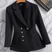 New Spring Autumn Black Slim-Fit Elegant Casual Blazer With Double Breasted Buttons For Women, Other European And_ecoleips.com