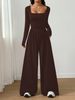 Women's Long Sleeve Square Neck Jumpsuit Casual Wide Leg Slim Fit Solid Color Fashionable_ecoleips.com