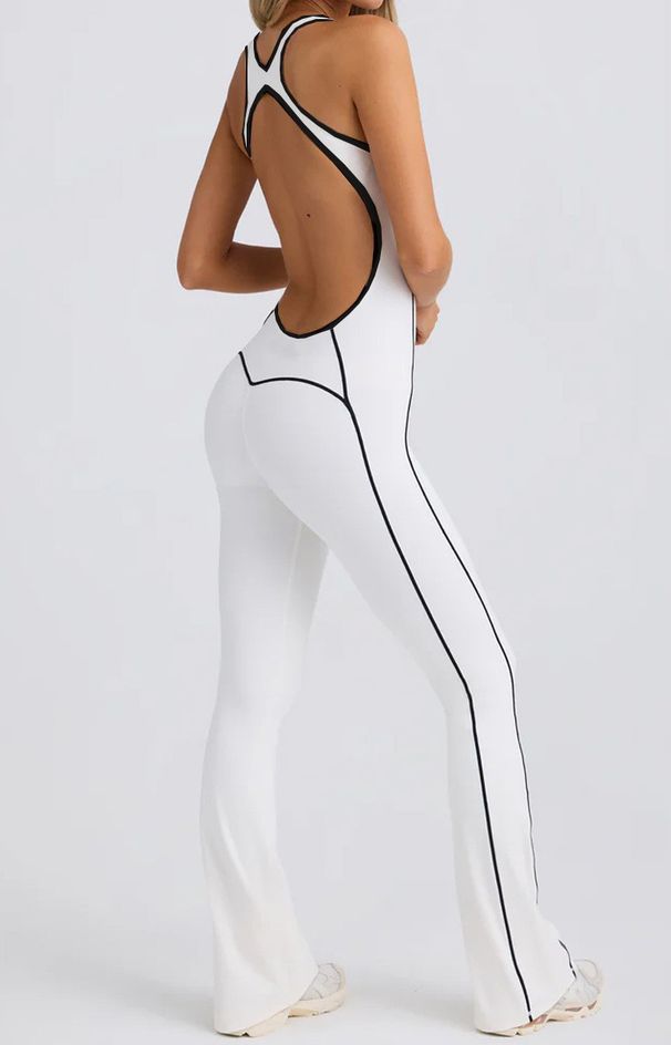 Women's Clothing Sports Cross Border Yoga Jumpsuit Women's Beautiful Back Color Matching Jumpsuit Nude Sports Fitness Wide Leg Flared Pants_ecoleips.com