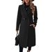 Elegant Women's Black & Beige Tweed Mid-Length Coat – Versatile Office To Evening Wear With V-Neck & Pockets_ecoleips.com