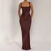 Women Temperament Elegant Spaghetti Strap High Waist Slim Fit Bodycon Long Maxi Dress For Daily Party Occasions_ecoleips.com