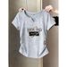 Korean Style Women's V Neck Short Sleeve T Shirt Pure Cotton Slim Fit Unique Design Flattering Summer Autumn Top_ecoleips.com