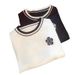 Women's Clothing Summer New Color Contrast Embroidery Cool Silk Sweater Women's Short Sleeved Design Niche Thin Versatile Tops_ecoleips.com