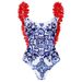 Hand-Embellished One-Piece Swimsuit – Sexy Cutout Back & Floral Appliqué (Red, S-Xl, Upf50+ Polyester)_ecoleips.com