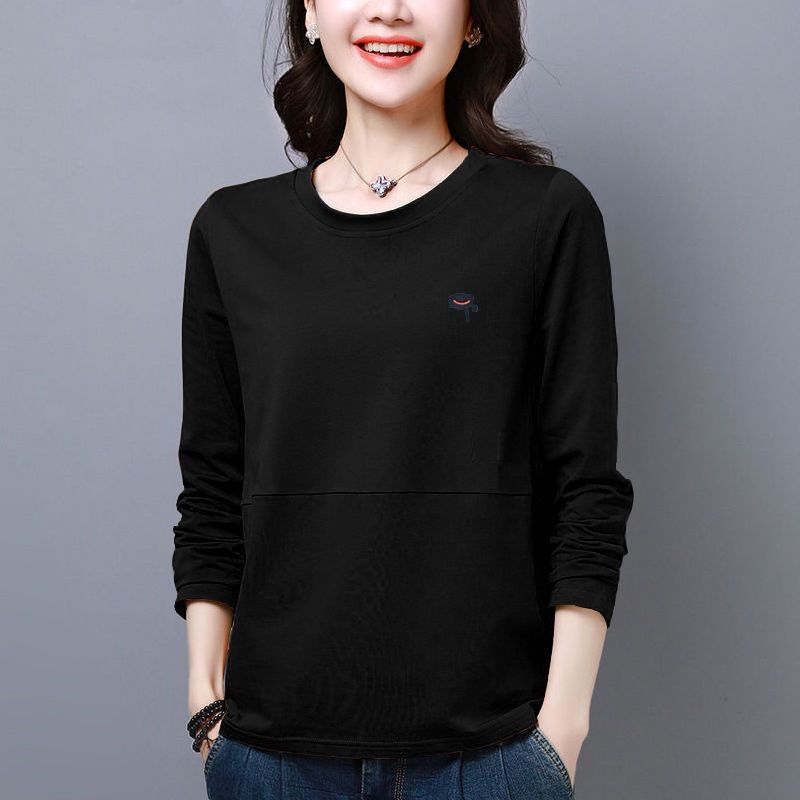 Middle-Aged Mom's Autumn Fashion Base Shirt, Plus-Size Women's Korean Style Slimming Youthful Long-Sleeve T-Shirt_ecoleips.com