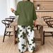 Plus Size Casual Floral Print Lounge Set - Comfortable Elastic Waist Pants & Short Sleeve Top (Army Green, 1XL-4XL)_ecoleips.com