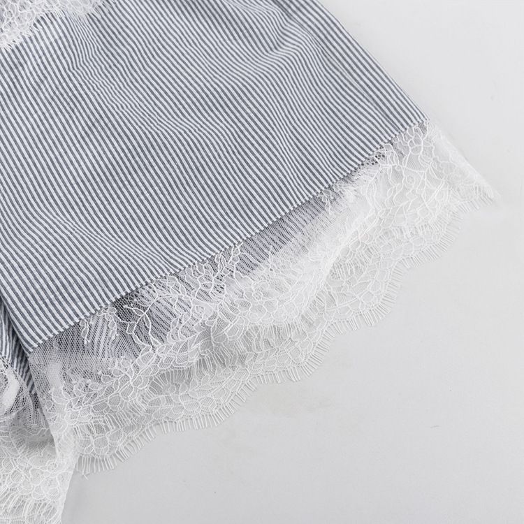 Women's Patchwork Design Two Piece Set Lace Collar Flared Sleeve Top And Shorts Striped Fashion Spring Autumn Style_ecoleips.com