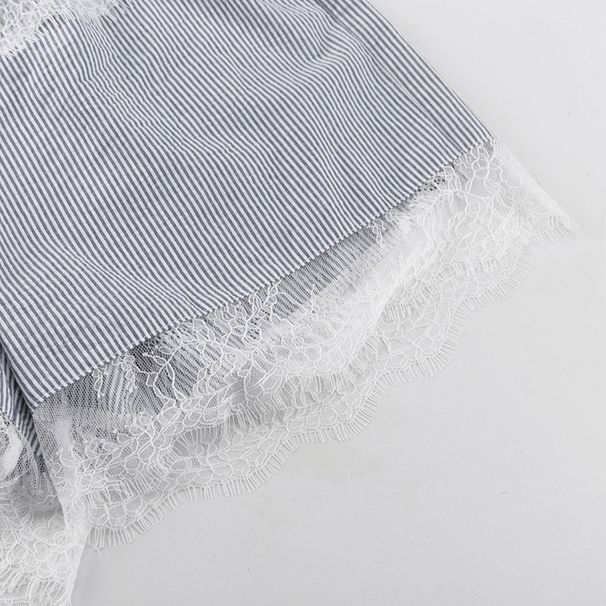 Women's Patchwork Design Two Piece Set Lace Collar Flared Sleeve Top And Shorts Striped Fashion Spring Autumn Style_ecoleips.com