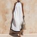 Women's Color Block Off Shoulder Halter Linen Dress – Loose Fit Boho Casual Resort Gown_ecoleips.com