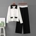 Women's Knitted Polo Collar Cardigan And Wide Leg Pants Set Autumn Winter Fashion Casual Versatile Two Piece Sweater_ecoleips.com