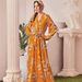 Elegant Vacation-Style Printed V-Neck, Cinched Waist And Belted Dress For Women_ecoleips.com